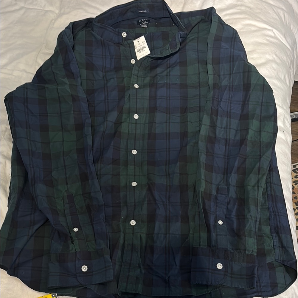 JCrew Men's Green and Blue Plaid Shirt